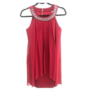 Pleated Cape Burgundy Dress